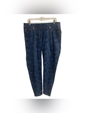 Luxe Navy Snake-Print Skinny Jeans Size Xl